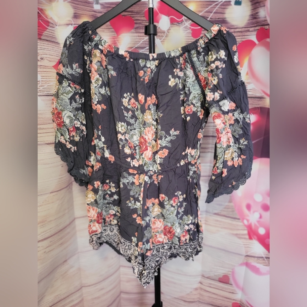 Angie Gray Floral Off-Shoulder Romper - Picture 2 of 5